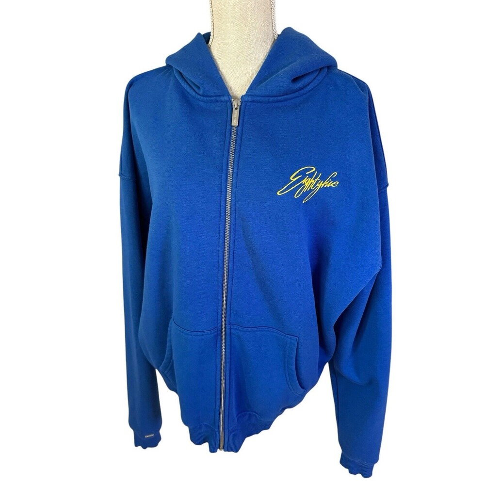 EIGHTY FIVE Blue Racing Heavy Oversized Zip Hoodie Size Medium
